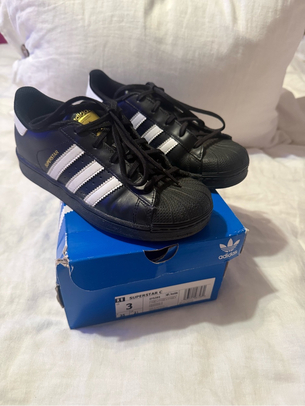 Adidas Kids Superstar Black with White Stripes